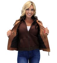 Unik Women's Light Brown Hoodie Motorcycle Jacket #L68411HN