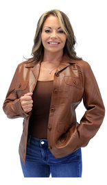 Cognac Button Down Leather Jacket #L718023N (S-M)