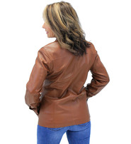 Cognac Button Down Leather Jacket #L718023N