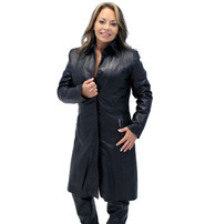 Jamin Leather® Hidden Button Long Lambskin Leather Coat For Women #L2011398ZK