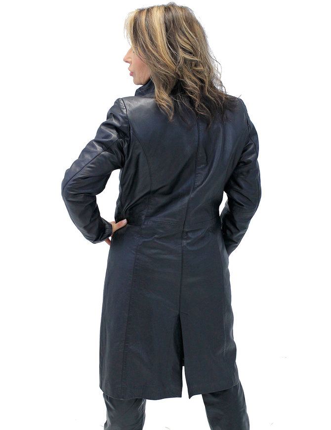 Jamin Leather Hidden Button Long Lambskin Leather Coat For Women #L2011398ZK