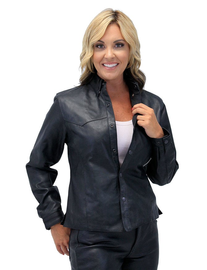 Jamin Leather® Frontier Black Leather Shirt for Women #LS43K