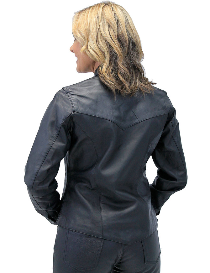 Jamin Leather® Frontier Black Leather Shirt for Women #LS43K