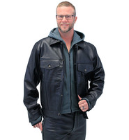 Jamin Leather® Men's Hoodie Leather Jean Jacket w/Concealed  Pockets & Hoodie #M1412HK