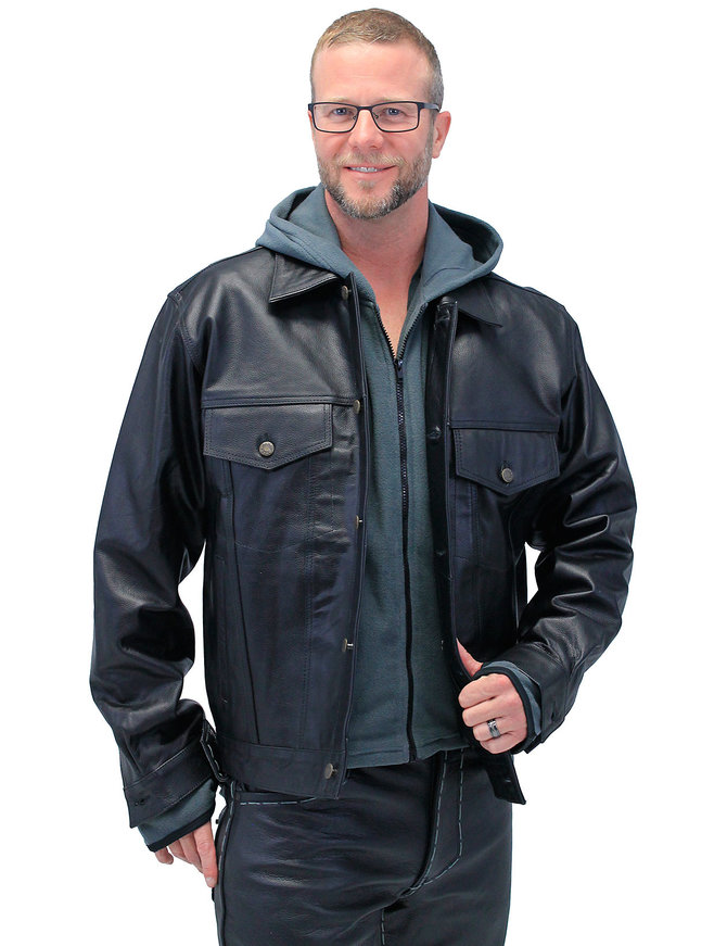Jamin Leather Men's Hoodie Leather Jean Jacket w/Concealed  Pockets & Hoodie #M1412HK