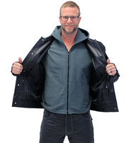 Jamin Leather® Men's Hoodie Leather Jean Jacket w/Concealed  Pockets & Hoodie #M1412HK