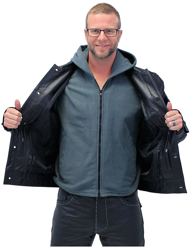 Jamin Leather® Men's Hoodie Leather Jean Jacket w/Concealed  Pockets & Hoodie #M1412HK