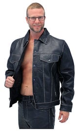 Jamin Leather Black Vintage Leather Jean Jacket with Dual CCW Pockets #MA6643K