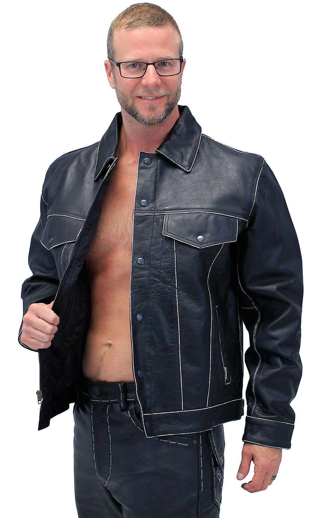 Black Vintage Leather Jean Jacket with Concealed Pockets #MA6643K ...