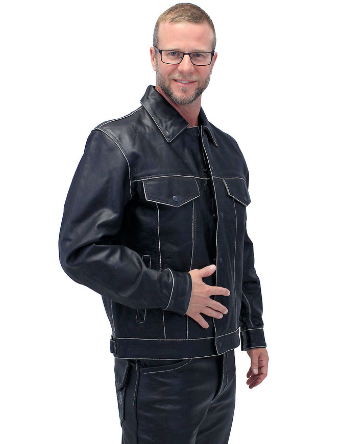 Jamin Leather Black Vintage Leather Jean Jacket with Concealed Pockets #MA6643K