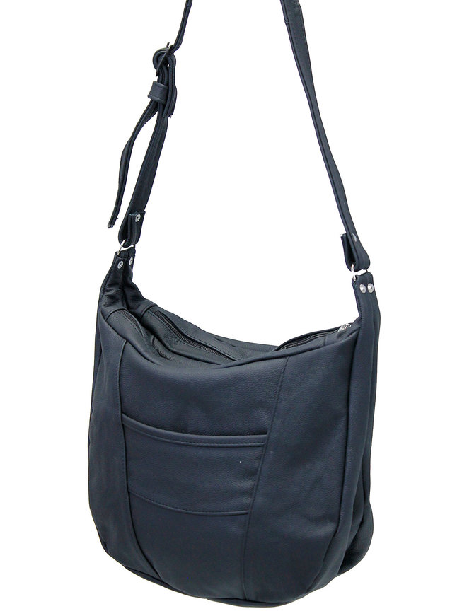 Round Bottom Large Black Leather Concealed Pocket Purse #P4910GK