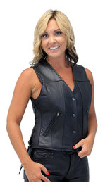 Women's Concealed Pockets Side Lace Ultra Premium Leather Vest #VL2050LK (L-4X)