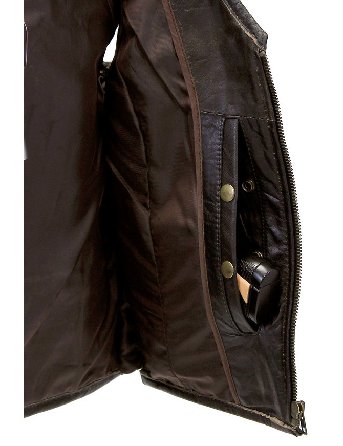 Unik Women's Vintage Brown Conceal Carry Leather Vest CCW #VLA686GN