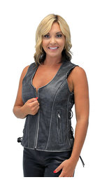 Vintage Gray Women't Dual Concealed Pocket  Side Lace Zip Vest #VLA801GLG