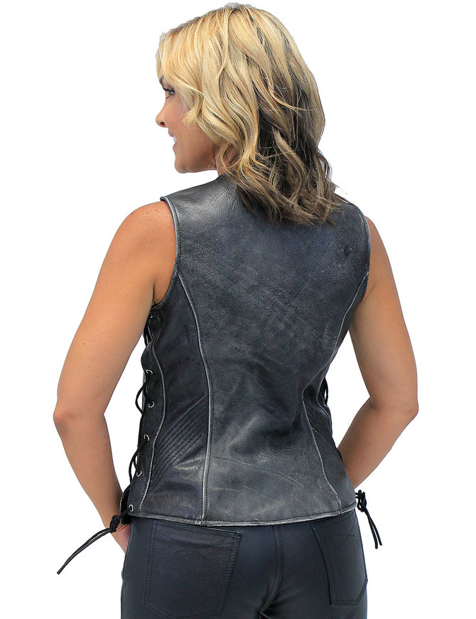 Vintage Gray Women's Dual Concealed Pocket Side Lace Zip Vest #VLA801GLG