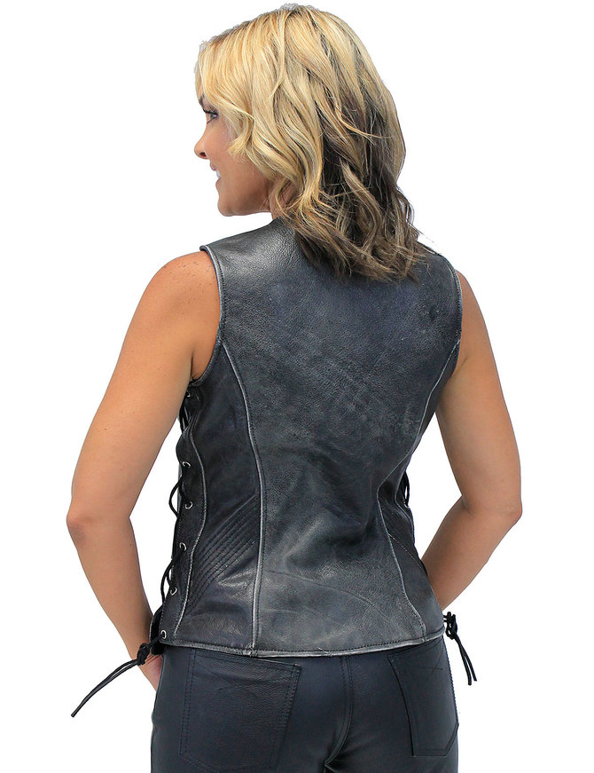 Vintage Gray Women't Dual Concealed Pocket Side Lace Zip Vest #VLA801GLG