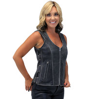 Vintage Gray Women's Dual Concealed Pocket Side Lace Zip Vest #VLA801GLG