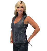 Vintage Gray Women't Dual Concealed Pocket Side Lace Zip Vest #VLA801GLG