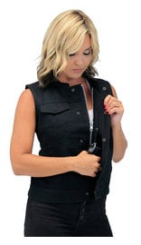 First MFG Heavy Denim Women's Biker Vest w/Easy Access Pocket #VLC518GZK