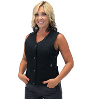 Heavy Denim Women's Side Lace Concealed Pocket Biker Vest #VLC519GLK