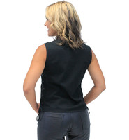 Heavy Denim Women's Side Lace Concealed Pocket Biker Vest #VLC519GLK