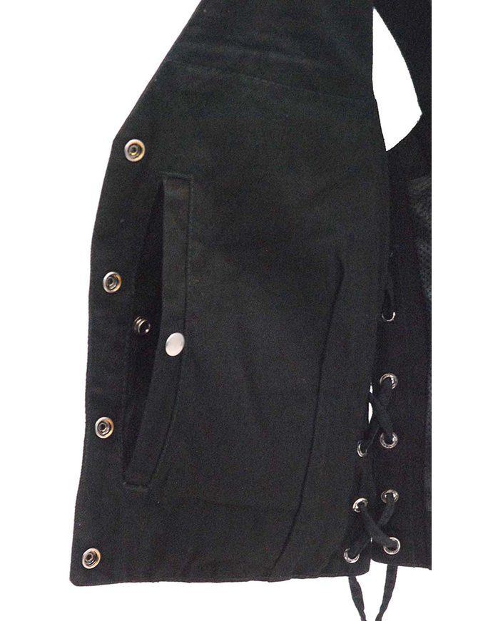 Heavy Denim Women's Side Lace Concealed Pocket Biker Vest #VLC519GLK