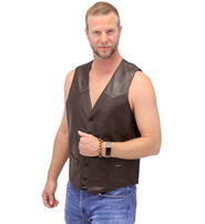 Jamin Leather® Premium Brown Button Down Lambskin Leather Vest for Men #VM504BTN