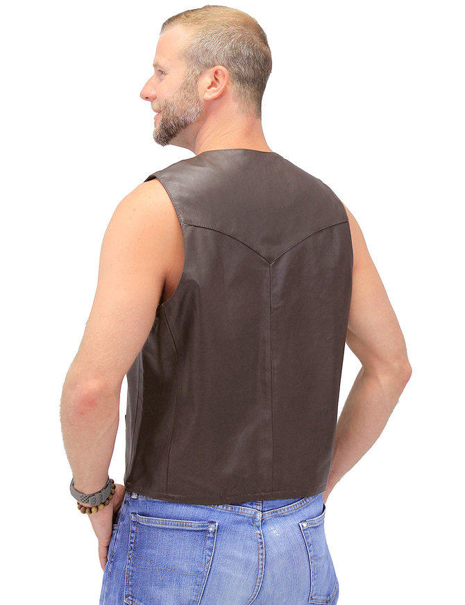 Jamin Leather® Premium Brown Button Down Lambskin Leather Vest for Men #VM504BTN