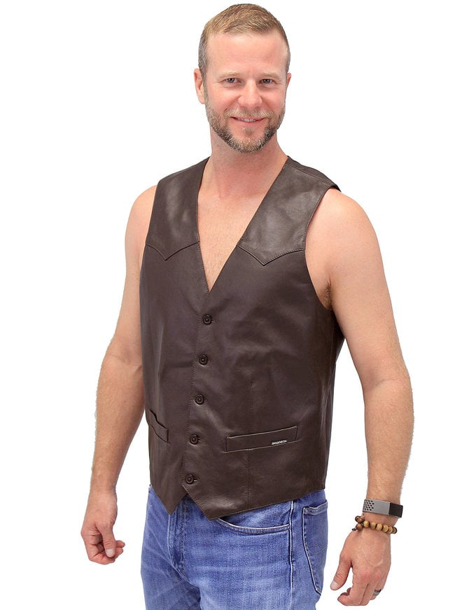 Jamin Leather® Premium Brown Button Down Lambskin Leather Vest for Men #VM504BTN