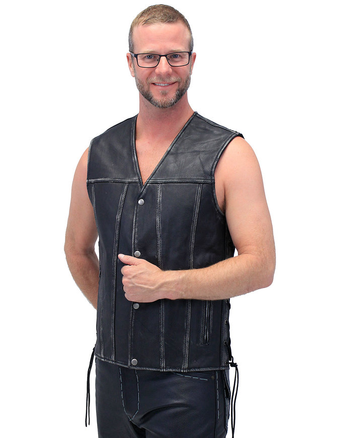 Unik Vintage Black Side Lace Concealed Pocket Straight Bottom Vest #VMA2611GK