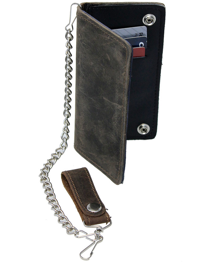 Vintage Brown Leather 7 in Tall Bifold Chain Wallet #WC57051ZN