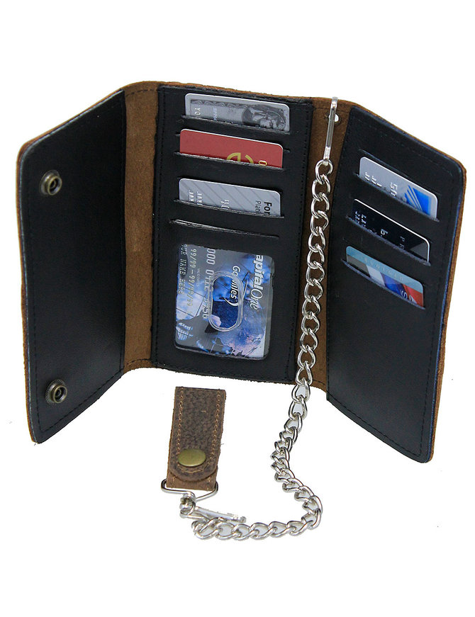 Vintage Brown 15 Compartment Tall Chain Wallet #WC57081AN
