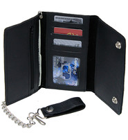 Black Leather Tall Trifild Chain Wallet #WC90590K