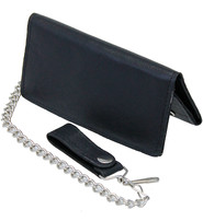 Black Leather Tall Trifild Chain Wallet #WC90590K