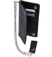 Black Leather 7 in Tall Bifold Chain Wallet #WC90870K