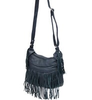 Black Leather Three Sided Fringe Purse #P5040FK