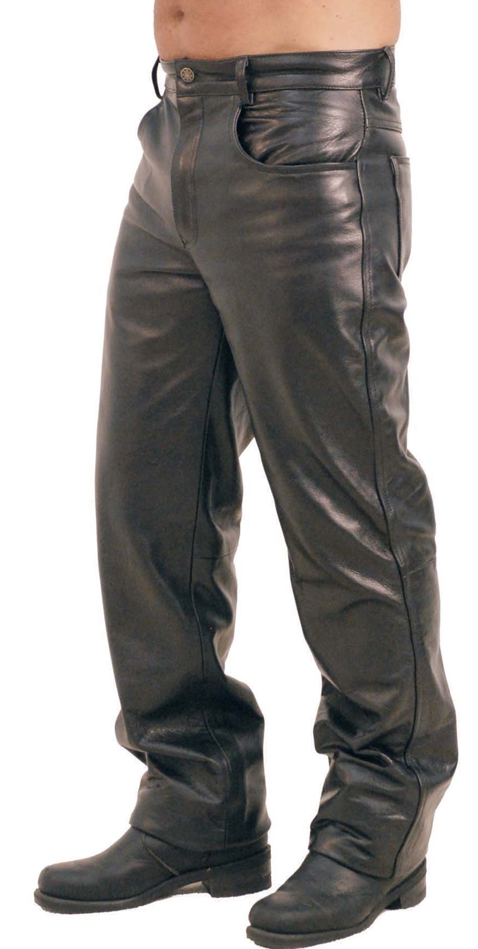 Mens Leather Jeans Pants trouser Premium Quality Cow Plain Leather Black