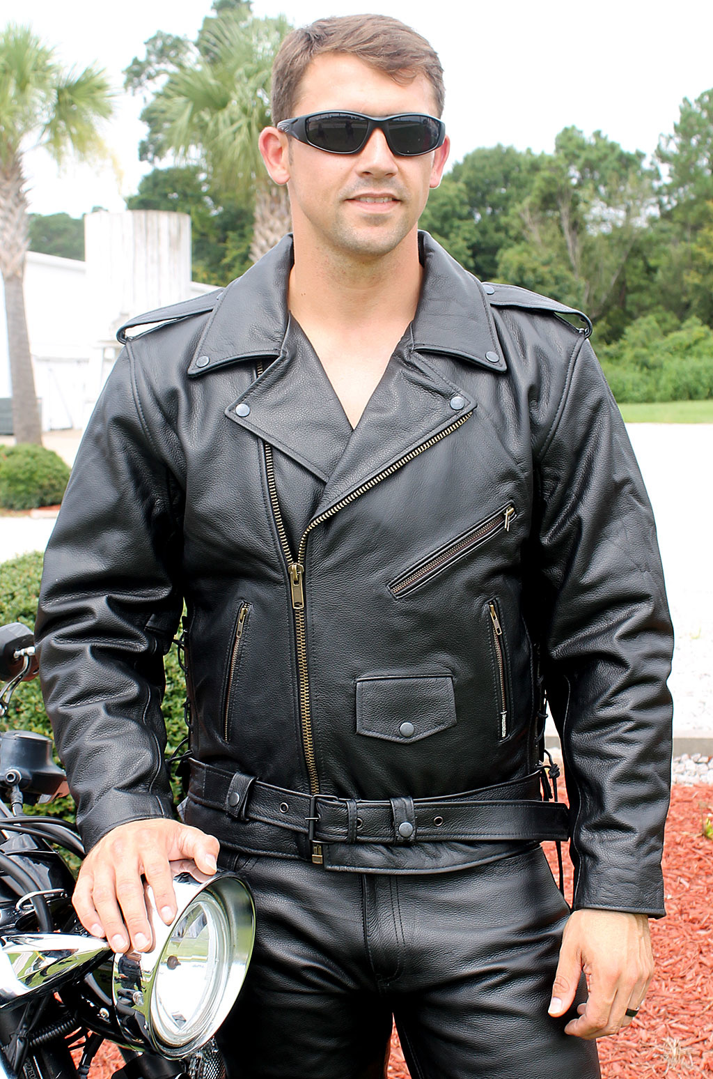 Black Highway Patrol Leather Jacket w/Long Back #M461Z