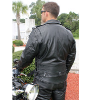 Jamin Leather Black Highway Patrol Leather Jacket w/Long Back #M461Z