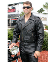 Jamin Leather® Black Highway Patrol Leather Jacket w/Long Back #M461Z