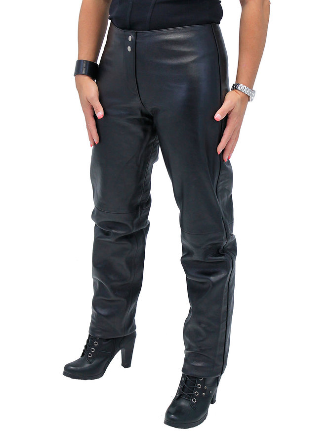 Double Snap Ladies Lambskin Leather Pants #LP3213K