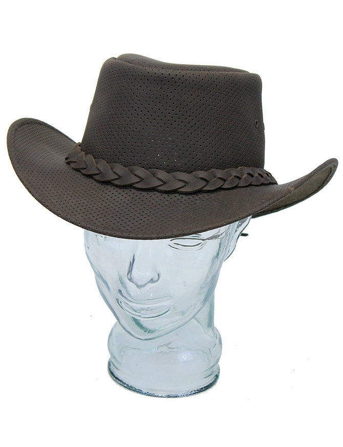 Large Brim Dual Tone Genuine Cow Leather Fancy Unisex Cowboy Hat - XL / Brown