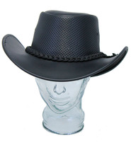 Black Perforated Leather Cowboy Hat #H92210VK