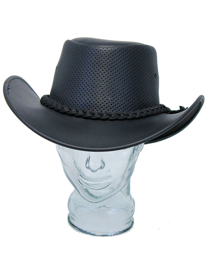 Black Perforated Leather Cowboy Hat #H92210VK