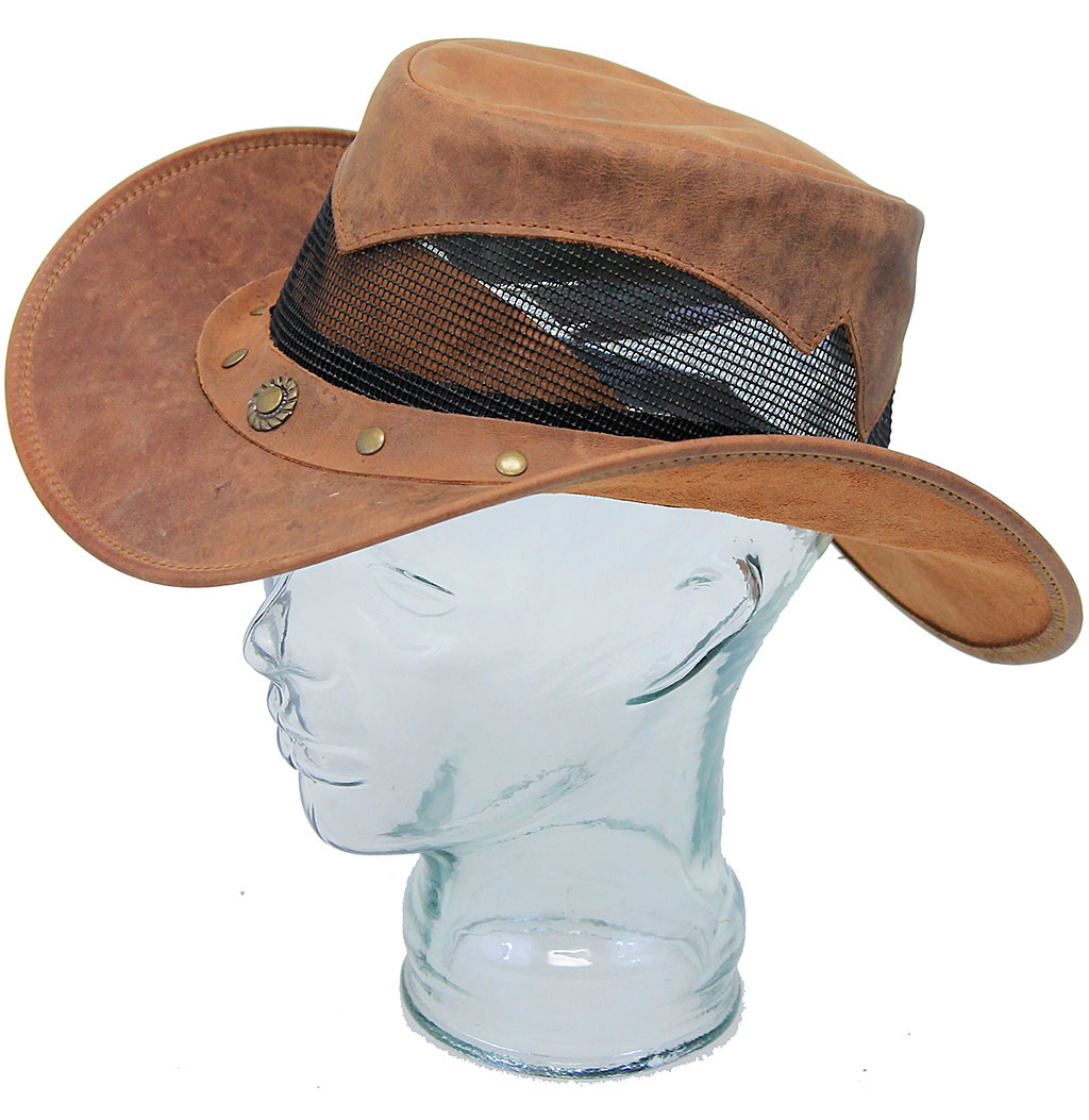 Steel Bead & Leather Cowboy Hat Band Brown