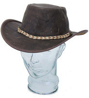 Vintage Brown Crushable leather Outback Hat #H92251N