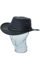 Black Crushable leather Outback Hat #H92310K