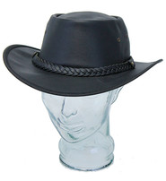 Black Crushable leather Outback Hat #H92310K