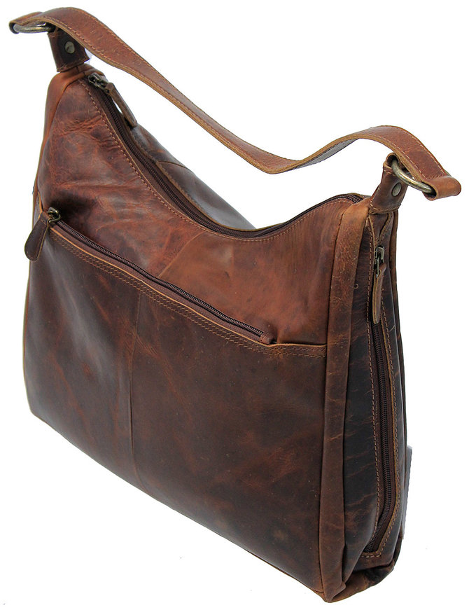 Large Vintage Brown Heavy Leather Concealed Pocket Purse #P161631N