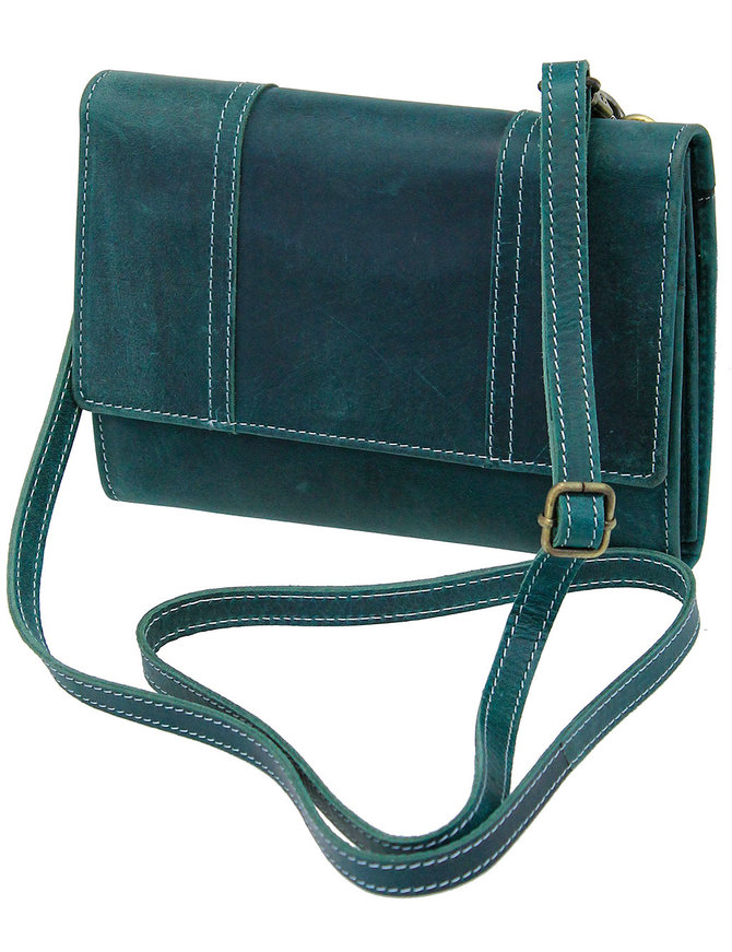 Vintage Turquoise Leather Large Clutch Purse with Strap #WL163523AG